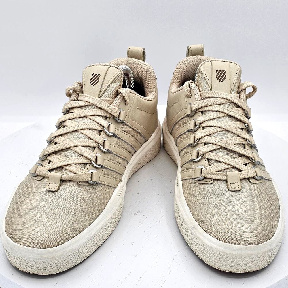 K-Swiss Donovan Woven Tennis Shoes, Women's 6.5, Beige Metallic Lace-Up Sneakers